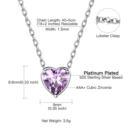 Women 925 Sterling Silver Birthstone Love Heart Necklace, Birthday Valentines Gift